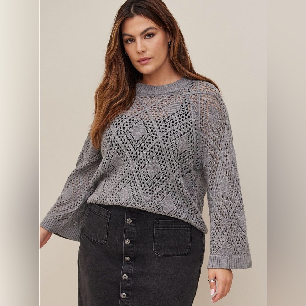 Women’s Torrid Gray Diamond Pointelle Pullover Knit Sweater size 1X